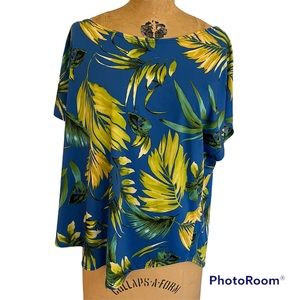 VTG Marianne Pop Over Tropical Leaves Blouse, Size 3X
